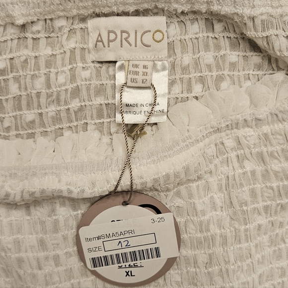 Apricot White Smocked Blouse with Sheer Sleeves - Picture 5 of 5